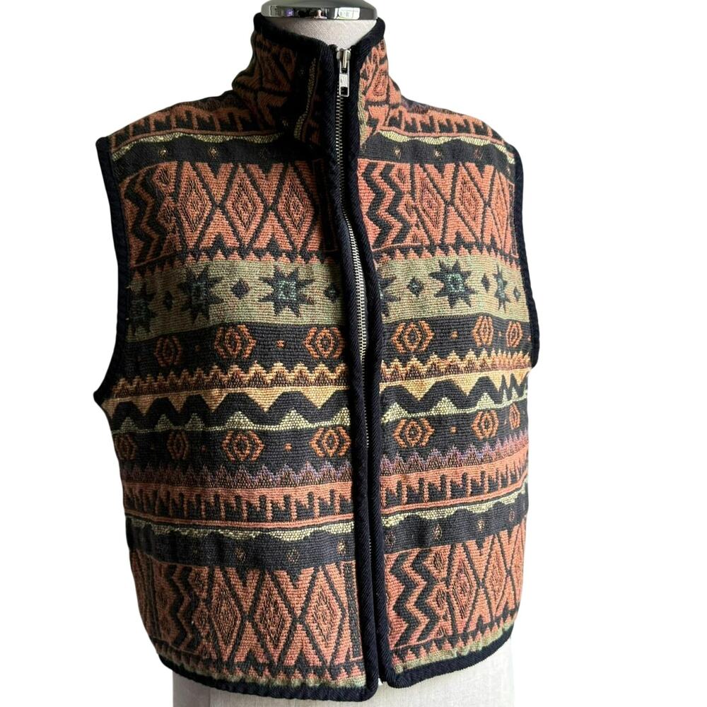 Vintage Chicos Design Southwestern Jacquard Zip Vest Womens Medium